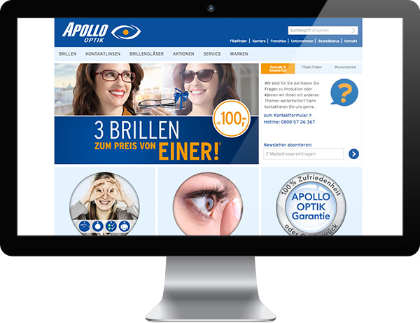 Startseite der neuen Apollo-Optik Website.