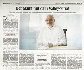 Bitte klicken zum Vergrößern - Portrait von Alois Kastner-Maresch im Nordbayerischen Kurier: Portrait von Alois Kastner-Maresch im Nordbayerischen Kurier: Der Mann mit dem Valley-Virus