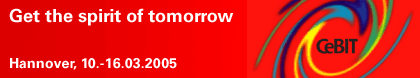 CeBIT 2005: LivingLogic mit dem Vortrag Supereffiziente Informationslogistik durch die Koordination zwischen Unternehmen auf dem Stand von Invest in Bavaria des Bayerischen Wirtschaftsministeriums präsent