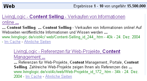 Google Ergebnisse