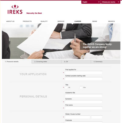 Ireks Portal - Bewerbung