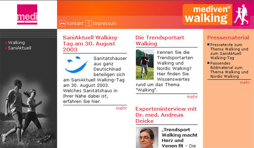 mediven-walking - eine neue Web-Site zur Trendsportart Walking / Nordic Walking